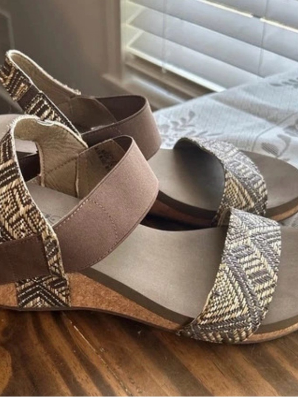 Corkys Brown Taupe Woven Strap Wedge Sandals